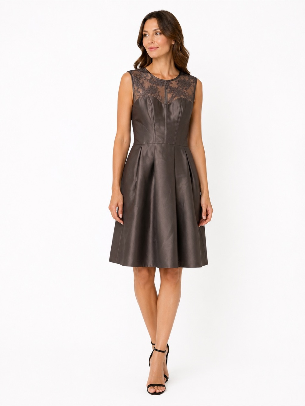 Vera Wang Grey Lace Illusion Cocktail Dress with Pockets‎ Size 0